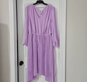 Lane Bryant Lavender Pleated V-Neck Long Sleeve Dress